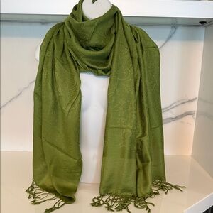 pashmina Olive Green Jacquard Scarf Wrap